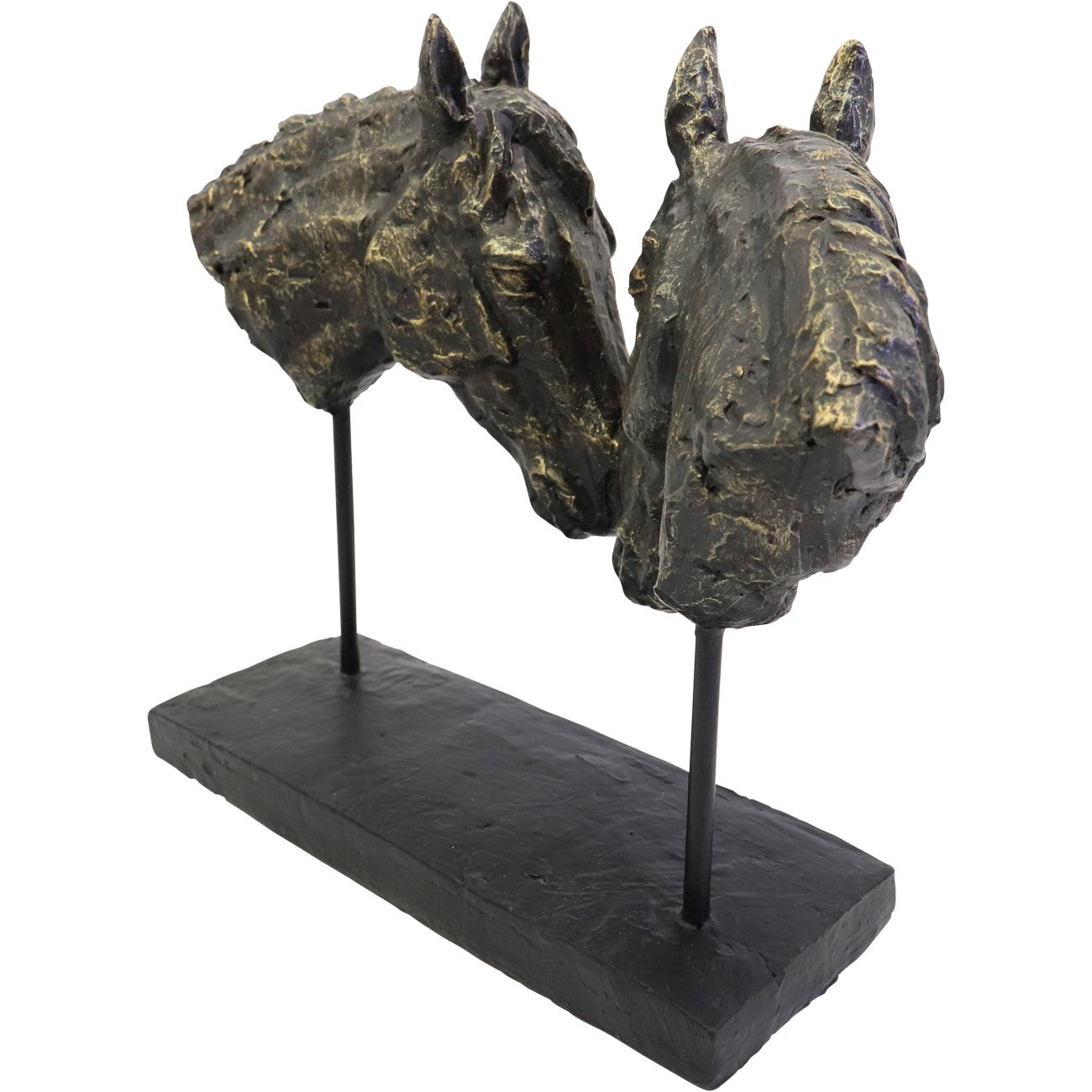 Antique Bronze Nuzzling Bay Horse Heads Sculpture